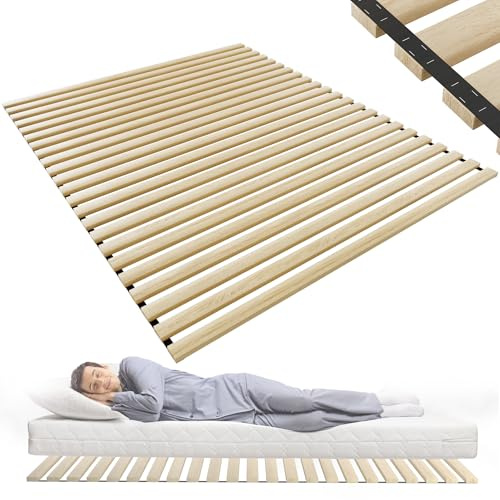 HENGMEI Lattenrost Rollrost Rolllattenrost aus Fichtenholz 160x200cm mit 23 Leisten, Faltbare Lattenroste mit Schwarz Gummiband, belastbar bis 300 kg für alle Matratzentypen Latten Rost