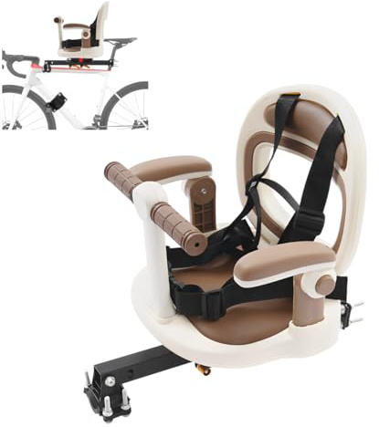 Armanyya Kinderfahrradsitz, Kindersitz für die Sattelrohrmonage, Fahrradsitz Vorne Halterung, Tragfähigkeit 40 kg, Klappbare Armlehnen für Kinder im Alter von 6 Monaten bis 8 Jahren (Beige)
