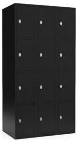 kaiserkraft | 4er-Schließfachschrank Fydor | 3 Abteile | Schwarz | B 900 mm | Flache Dachform | Vorhängeschloss