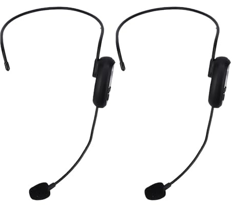 Diyeeni Drahtloses 2,4-G-Headset-Mikrofonsystem, UHF-Kopfhörer-Handmikrofon mit 3,5-mm- und 6,35-mm-Stecker Zum Unterrichten von Fitness-Tourguide-Sprachverstärkern (1-zu-2)