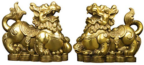 BRABUD Handgefertigte Messing Feng Shui Pi Yao/Pi Xiu für Reichtum Glück Figur Sammlerstück Home Decor Set von 2