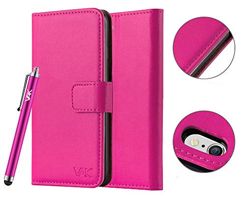 VA Case Compatible For iPhone 6S, 6 Leather Flip Folio Book Kickstand Card Holder Wallet Cover Full Protection for iPhone Phone (Pink)