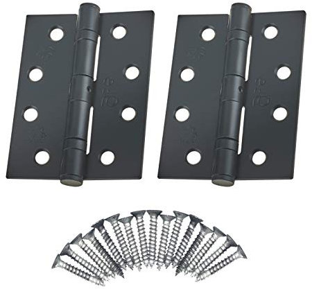 Door Hinges 4 102mm Ball Bearing 1 Pair Pack [2 Hinges & Screws] Black