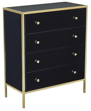 Birlea Black Mirrored Chest of Drawers Fenwick Mirror Glass Rose Gold 4 Drawer