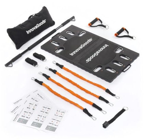 InnovaGoods® Sistema de Entrenamiento Integral Portátil con Guía de Ejercicios, Gympak MAX-Fitness, Gym en casa, Sistema de entrenamiento en suelo, Unisex, Color Negro y Naranja