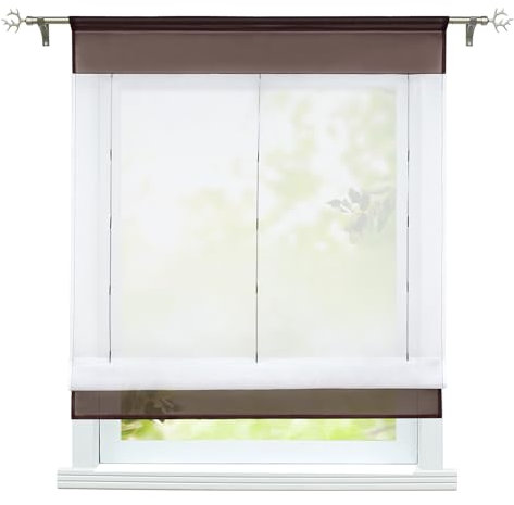 ESLIR Raffrollo mit Tunnelzug Raffgardinen Gardinen Küche Transparent Schlaufenrollo Vorhänge Modern Voile Braun BxH 60x120cm 1 Stück