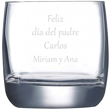 Regalo personalizado: vaso de whisky grabado con texto