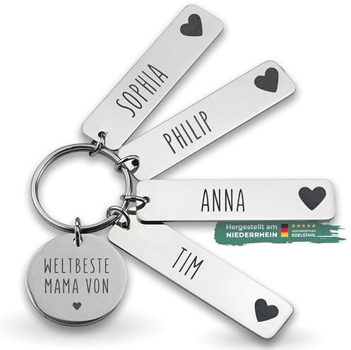 LAUBLUST Schlüsselanhänger mit Gravur inkl. Geschenkbox - Personalisiertes Geschenk für Mutter | Weltbeste Mama