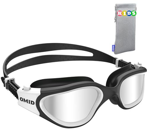 OMID Kinder Schwimmbrille, P2mini polarisierte Schwimmbrille bequem für Alter 6-14
