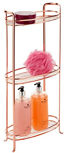 mDesign Badezimmer Regal – schmales Badregal mit DREI Körben für Kosmetik, Handtücher und mehr – Standregal im Vintage-Stil für Bad, Küche und Büro – rotgold