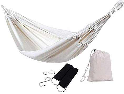 Outdoor Hängematte Ultraleicht 200 X 80 cm,Premium Tragbare Leinwand-Reisende Familienhängematte,für Patio Park Veranda Garten Hinterhof,Belastbar Bis 150kg (Beige)