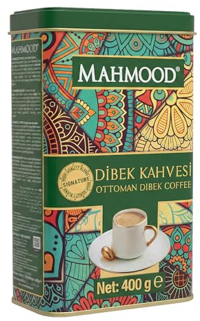 Caffè Tradizionale Mahmood Café Dibek, Miscela con Pistacchio Selvatico e Carruba, Macinato, Cremoso e Aromatico, Confezione in Metallo, 400g