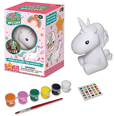 Buddy & Barney – Paint Your Own Unicorn Light-Up LED Flashing Toy with Stick-on Gems, Paints & Paintbrush.