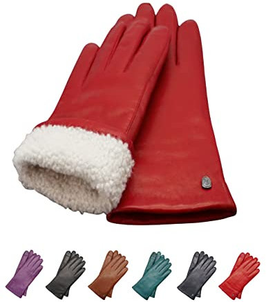 AKAROA ESTD 2019 Lederhandschuhe Damen MIA, Touchscreen Funktion, italienisches Leder, Futter aus original Neuseeland Lammfell, 4 Größen S - XL, rot, S - 7