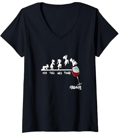 Damen Lustiges Weinglas für Damen T-Shirt mit V-Ausschnitt