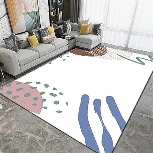 Teppich Wohnzimmer Rund Fleckerlteppich Weiß Creme Wohnzimmer waschbarer Teppich Küchenteppich rutschfest 180X250CM Wohnzimmertisch Rund