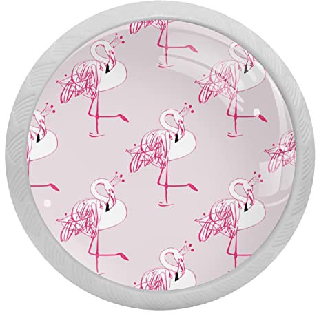 4 Packungen rosa Skizze Flamingo Prinzessin Krone Fluoreszenz Kristallglas Schrankgriffe Schubladengriffe für Küchenschränke, Kommode, Schrank, Kleiderschrank, Griffe