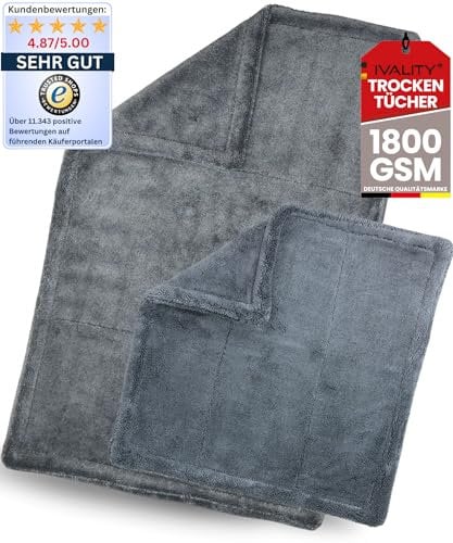 Ivality® Auto Trockentuch Set – 2 Stück 80x50 cm & 40x40 cm, 1800 GSM Saugstarkes Twisted Mikrofasertücher - Trockentuch für AutoPflege und Motorrad - Fusselfreie & Lack-schonende Microfasertücher