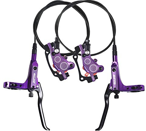 ThinkTop Bike 4 Piston Hydraulic Disc Brake, CNC Machining MTB Bicycle Oil Pressure 4 Piston Driving Brake Caliper, Left (Front) 800/Right (Rear) 1400mm (Purple)