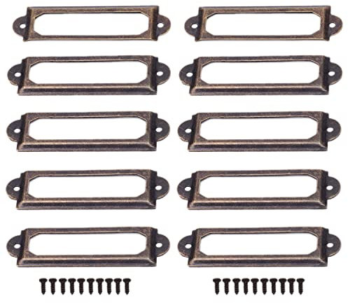 10 Stück Bronze Etikettenhalter Antiker Etikettenrahmen Metall Label Visitenkartenrahmen Möbel Schublade Schrank Kartenhalter Tag für Schubladen Aktenschränke (60x18mm)