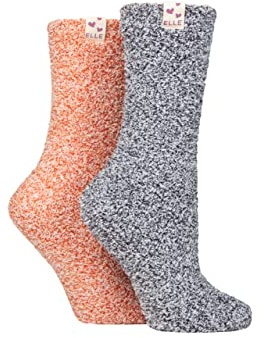 ELLE Ladies Bed & Slipper Socks - Soft, Cosy & Warm in Many Colours for Home and Lounging, a Gift Idea for Christmas Pack of 2 Size 4-8 Rust 4-8