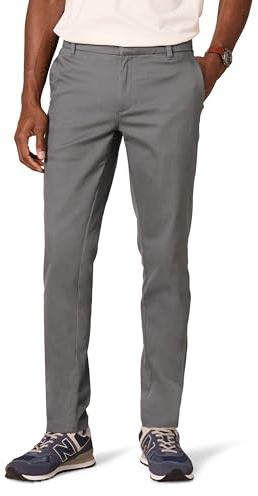 Amazon Essentials Pantalon chino extensible à coupe ajustée et infroissable, sans pinces Homme, Charbon, 33W / 34L