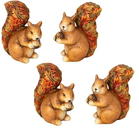 Geschenkestadl 4 Stück Eichhörnchen mit Nuss Figuren 11 cm Dekofigur Gartenfigur