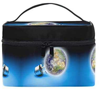 Weltall Glühbirne Erdenergie Makeup Tasche Organizer Kosmetikkoffer Kosmetiktasche Kulturbeutel Groß Bag für Mädchen Frauen Damen