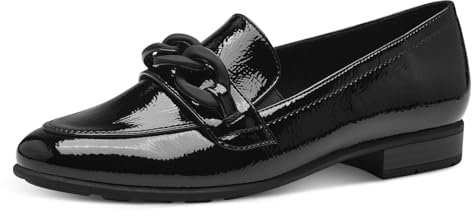 Jana Damen Loafer ohne Absatz Vegan Blockabsatz, Schwarz (Schwarz Lack), 41 EU