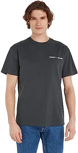 Tommy Jeans Men's Short-Sleeve T-Shirt Linear Chest Crew Neck, Grey (New Charcoal), L