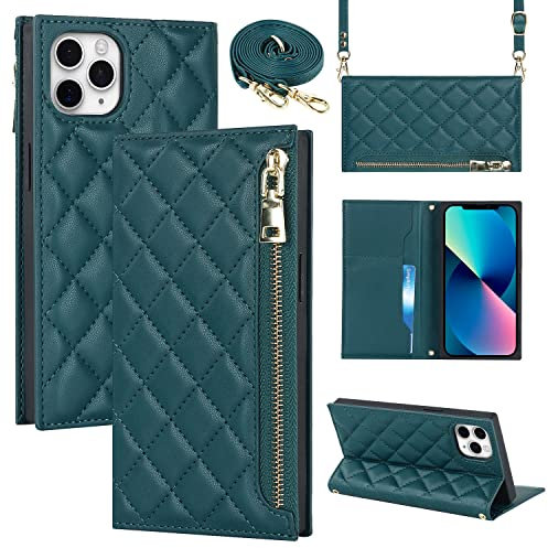 Cavor Cover Compatibile con iPhone 11 PRO Max con Cordino,Flip Portafoglio Custodia Pelle,[2 Porta Carte][Magnetico][Cordino Staccabile],Custodia Cover con Laccio - Verde