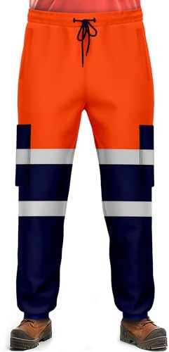 NOROZE Mens Hi Vis Trousers Work Utility & Safety Trousers Reflective Tape |Two Tone High Visibility Jogging Bottoms, Combat Side Pocket