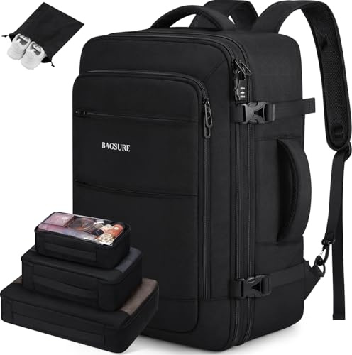 Bagsure Travel Backpack, 42L Carry on Luggage, Flight Approved Backpack, Laptop Backpack with Packing Cubes and Shoe Pocket