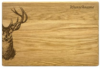 Frühstücksbrett Hirsch Aus Eiche Personalisiert Mit Wunschnamen Vesperbrett Holzbrett Für Camping Frühstück Geschenk (25 x 18 cm)