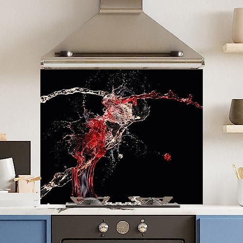 Premium 90 cm x 75 cm Water Splash Glass 6mm Kitchen Splashback Heat Resistant Toughened Polished Edges - Back Splash Back Coloured Hob Painted Tempered Splashback
