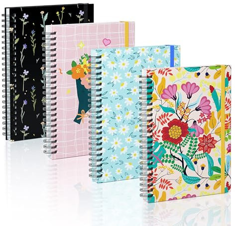 KIFZM A5 Spiral-Notizbuch, niedliche College-Notizbücher für Frauen Spiral Ruled Journal Hardcover-Notizbuch mit Sticky Memo Pads linierte Notizen (4 Designs Mix)
