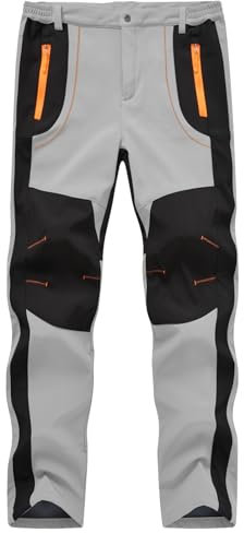 YSENTO Herren Wanderhose Outdoorhose Wasserdicht Softshellhose Winddicht Warm Gefüttert Skihose Snowboardhose Winter Trekkinghose(Hellgrau,L)