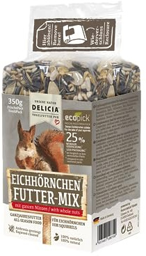 DELICIA Squirrel Food Mix (350 g) · Squirrel Food with Nuts, Fruits & Seeds · All-Year Food for Winter & Summer · Scattered Food for Rodents · 100% Natural