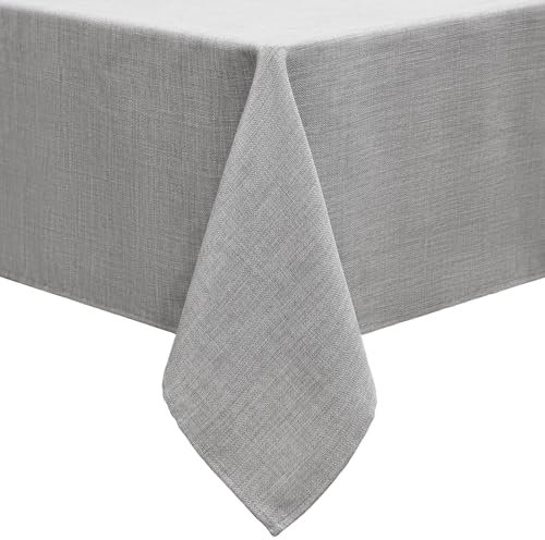 smiry Leinenoptik Tischdecke Abwaschbar Lotuseffekt Eckig 140 x 300 cm Tischtuch Leinendecke Wasserabweisend Tafeldecke Tischwäsche Fleckschutz, Hellgrau