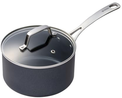Kyocera Keramikkasserolle, Stieltopf mit keramischer Antihaft-Beschichtung, 18 cm, frei von PFAS/PTFE, Griff aus Edelstahl, für alle Herdarten geeignet, inklusive Glasdeckel, CSP-07