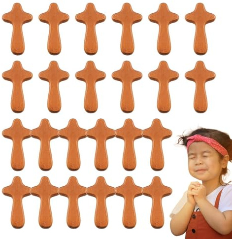 Arrovarp Gebetskreuz aus Kiefernholz, kleines Handkreuz aus Kiefernholz, kleine Holzkreuze in Großpackung, Palmkreuz zum Beten, 1 Packung/24 Stück