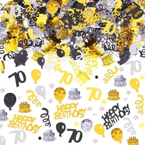 AIVEKE Geburtstag Tischdeko 70. - Happy Birthday Konfetti Gold Schwarz, Streudeko Deko für Frau Mann Partydekorationen, Luftschlangen Geburtstage Partys, Gold Schwarz, 15g
