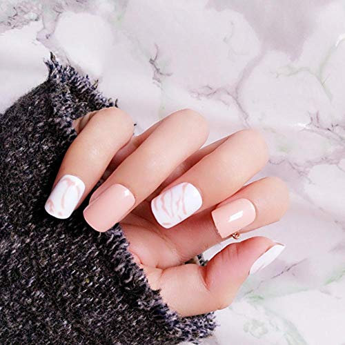False Nails Bright False Nail Tips Light Orange Pink Flat False Nails White Bloom Fashionable Nail Design Press on Nails Manicure Tools
