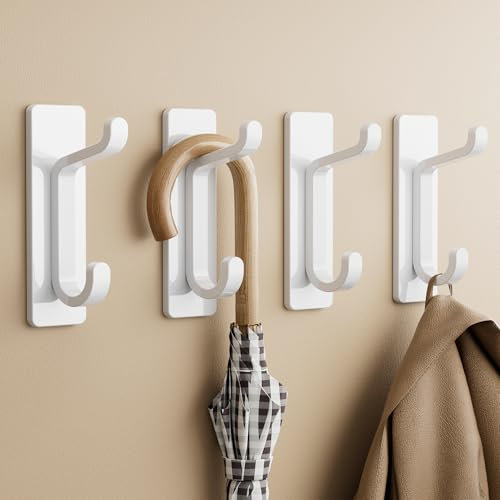 Josmimic - 4 ganchos adhesivos para colgar hasta 6 kg, de metal inoxidable muy resistente para colgar en la puerta de pared, para toallas, abrigo, sombrero, 4 unidades