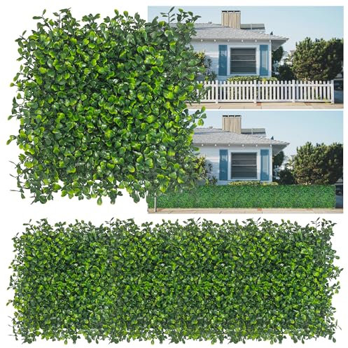 DOPGIB Kunstgras-Wandpaneel, 25,4 x 25,4 cm, 4-lagiges Blatt, UV-Schutz, Buchsbaum, für Innen- und Außenbereich, Terrasse, Balkon, Privatsphäre und Efeuzaun, Abdeckung, Privatsphäre, Garten,