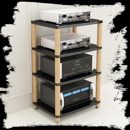 ILOOXI Estante HiFi Estante AV, Gabinete De Audio HiFi De 2/3/4 Capas, Mueble Estéreo Hi-Fi para Tocadiscos Equipo Hifi(Black,4-Tier-90cm)