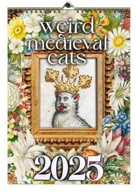 Weird Medieval Cats Calendar 2025, Katzen-Hängekalender, Seltsamer Mittelalterlicher Katzenkalender, Dekorative Lustige Wandkunst, Geschenk For Katzenliebhaber
