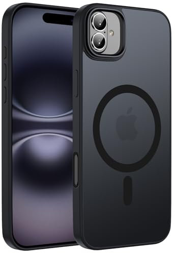 ORDA für iPhone 16 Hülle Kompatibel mit MagSafe,Magnetisch Handyhülle für iPhone 16 Case Durchscheinende Matt Rückseite Dünn Stoßfest Schutzhülle Schwarz