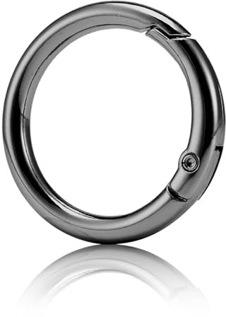 QIUTIMIY 15 Stück Rund Karabinerring O-Ring,Metall Runde Federspaltringe für Handtaschen, Schlüsselanhängern, Schnallen, Taschen, Geldbörsen(Pistole schwarz,38mm)