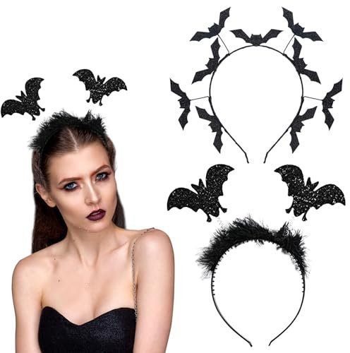 FUIPVGI 2 Stück Fledermaus Haarreif Vampir Haarreifen Bat Headband Vampir Haarband Fledermaus Ohren Haarreif Haarschmuck Stirnband Kostüm Accessoire für Halloween Karneval Kostüm Party (Schwarz)